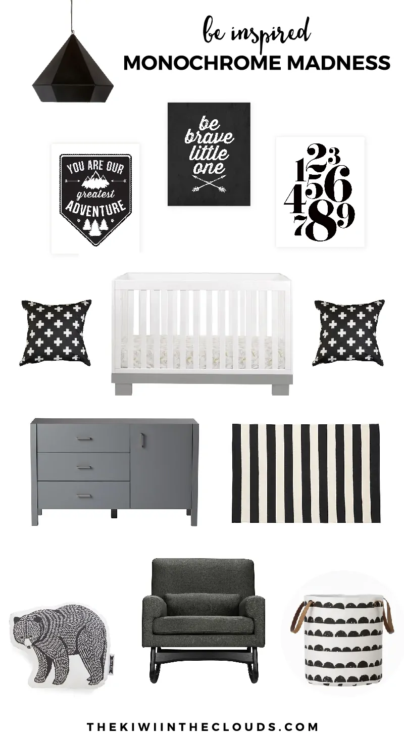 Monochrome Nursery | Are you looking for a modern twist on the traditional gender neutral nursery? Do you love classic black and white? If so, click through to find all the sources for this modern black and white baby room.