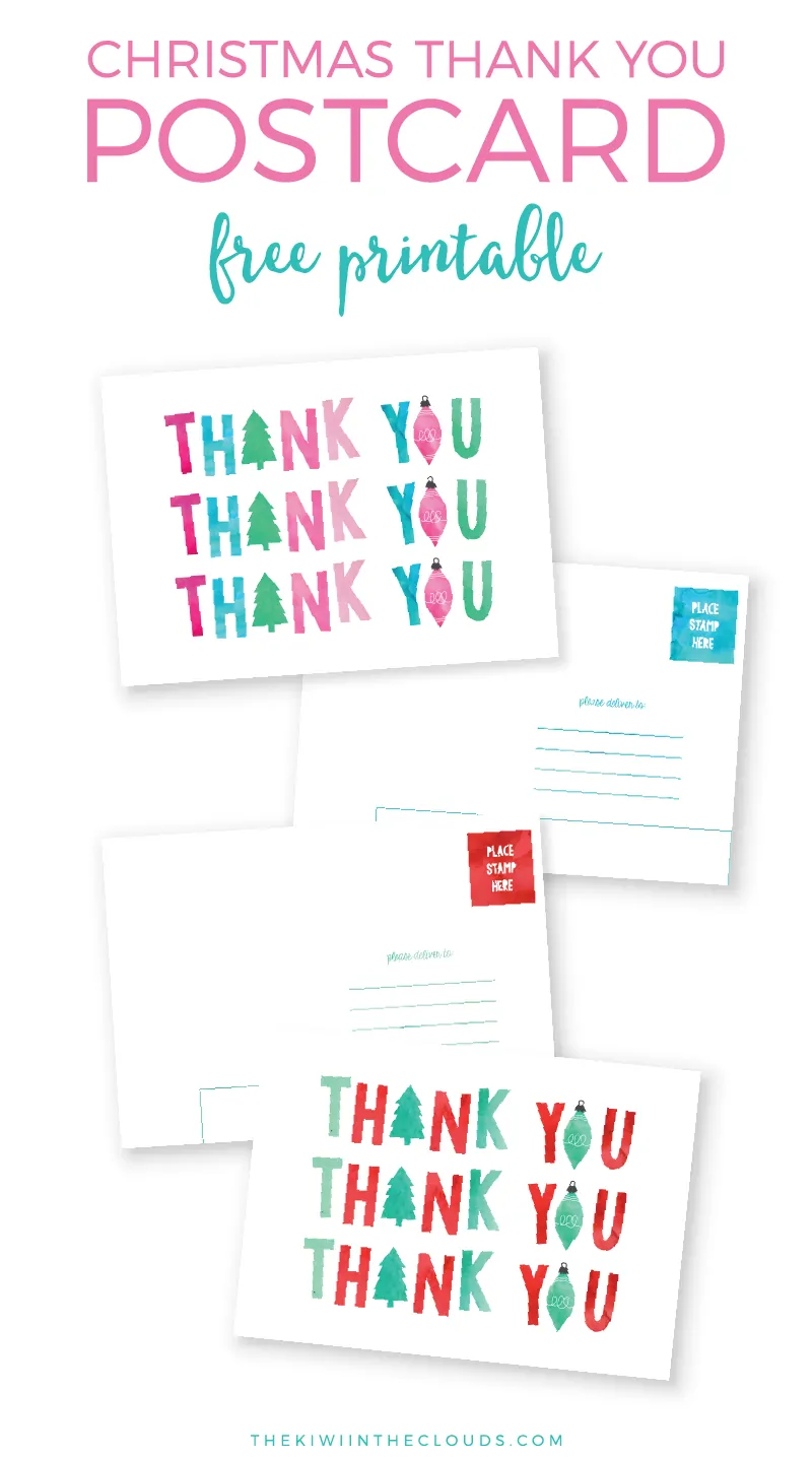 Christmas Thank You Cards FREE Printable | Send some happy mail and teach your kiddos manners by mailing these cute Christmas thank you post cards! Click through to download now. 