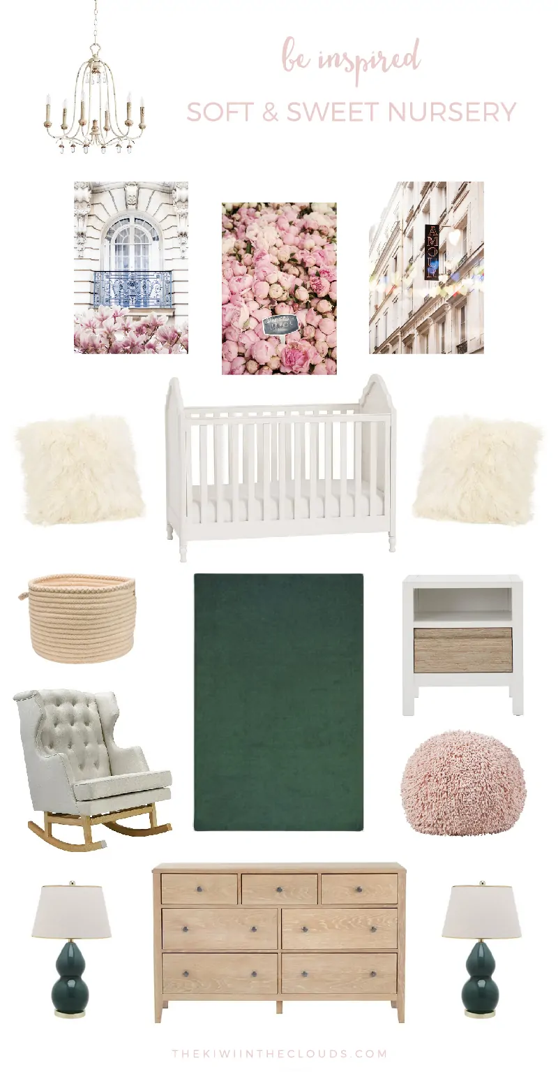 Soft And Sweet Nursery | Inspired by the serenity and innocence of a newborn, this little girl's nursery is calming and beautiful. Click through for the entire source list.