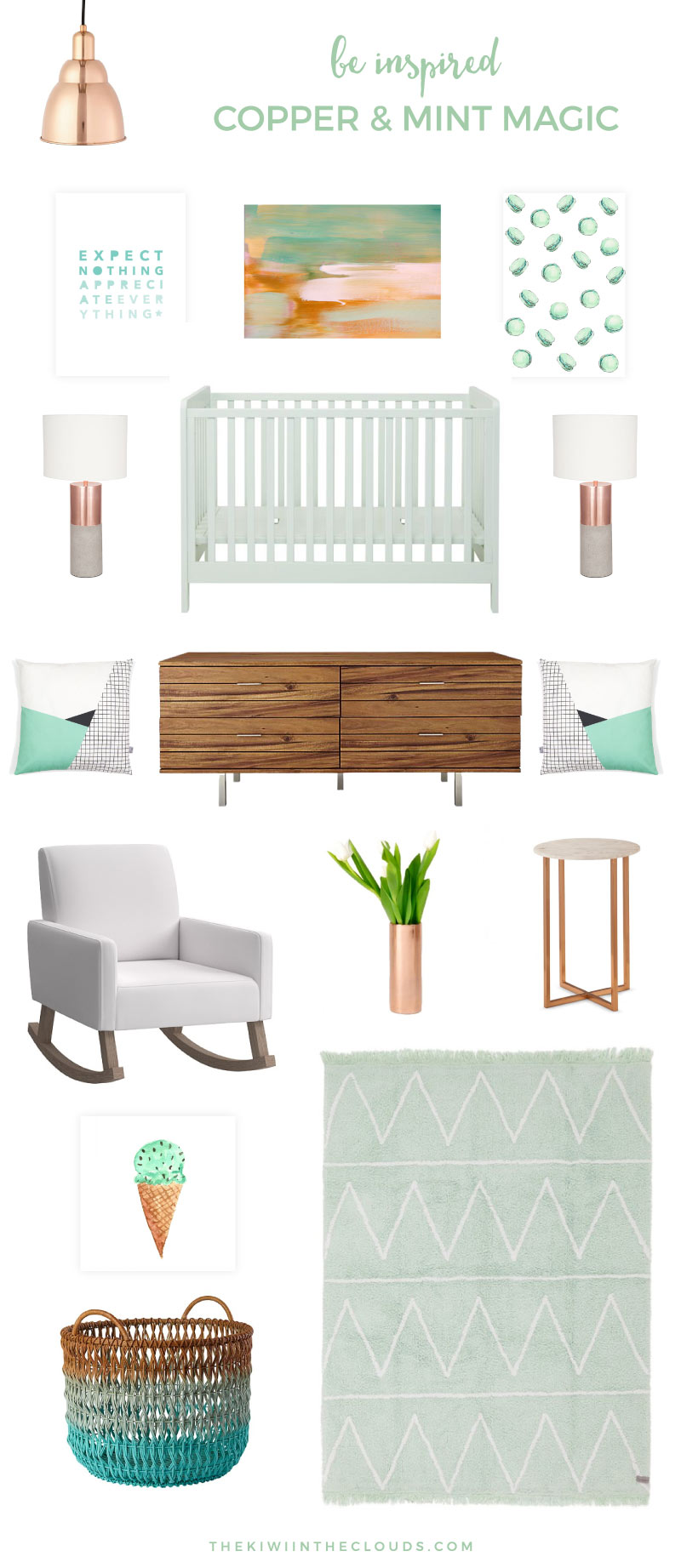 Copper And Mint Nursery | A lovely and sophisticated nursery that is modern and plays on one of the hottest metals of the moment, copper. Click through for all the details.