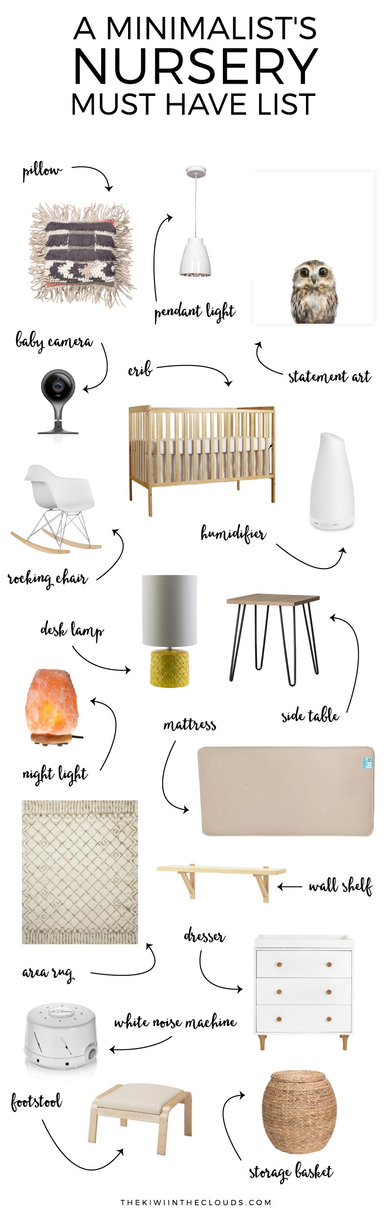 This fabulous guide shows you how to use nursery essentials to create a minimalist nursery filled with style and function. And bonus: it comes with a FREE nursery planning checklist! Click through for all the source details and to download your free checklist.
