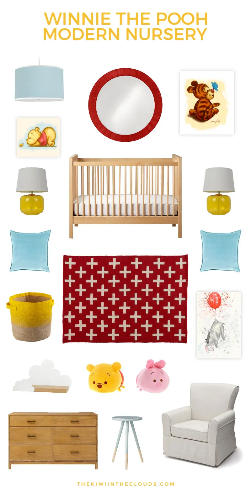 Share your love of AA Milne's classic storybook with your new baby with this Winnie the Pooh nursery. It's modern while still brining in the traditional elements of the classic. Click through for all the source info. 