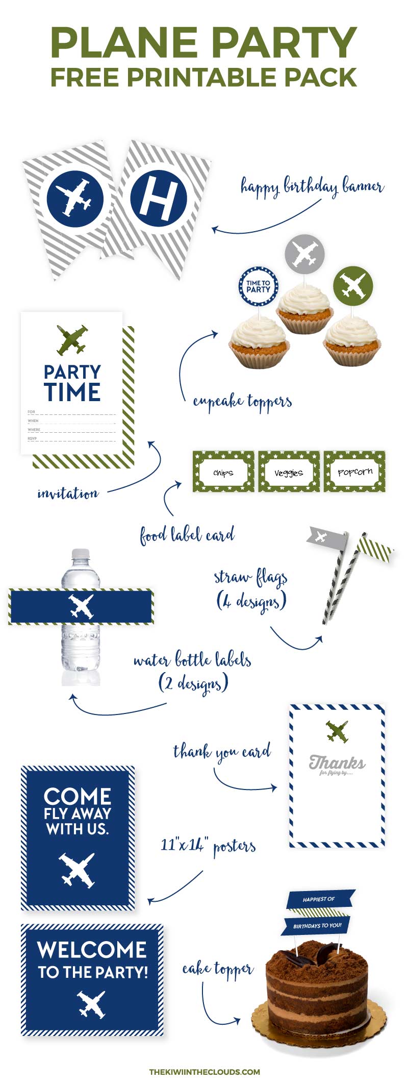Put together that airplane birthday party that your little boy has always dreamed of in an instant with this 30 piece free printable party package. Click through to download now.