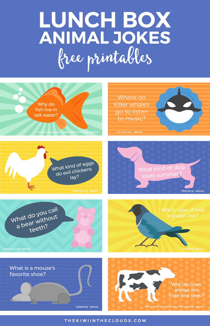 Give your kids a lunch box surprise with these free printable funny kids jokes. They're colorful and fun! Click through to download them instantly. 