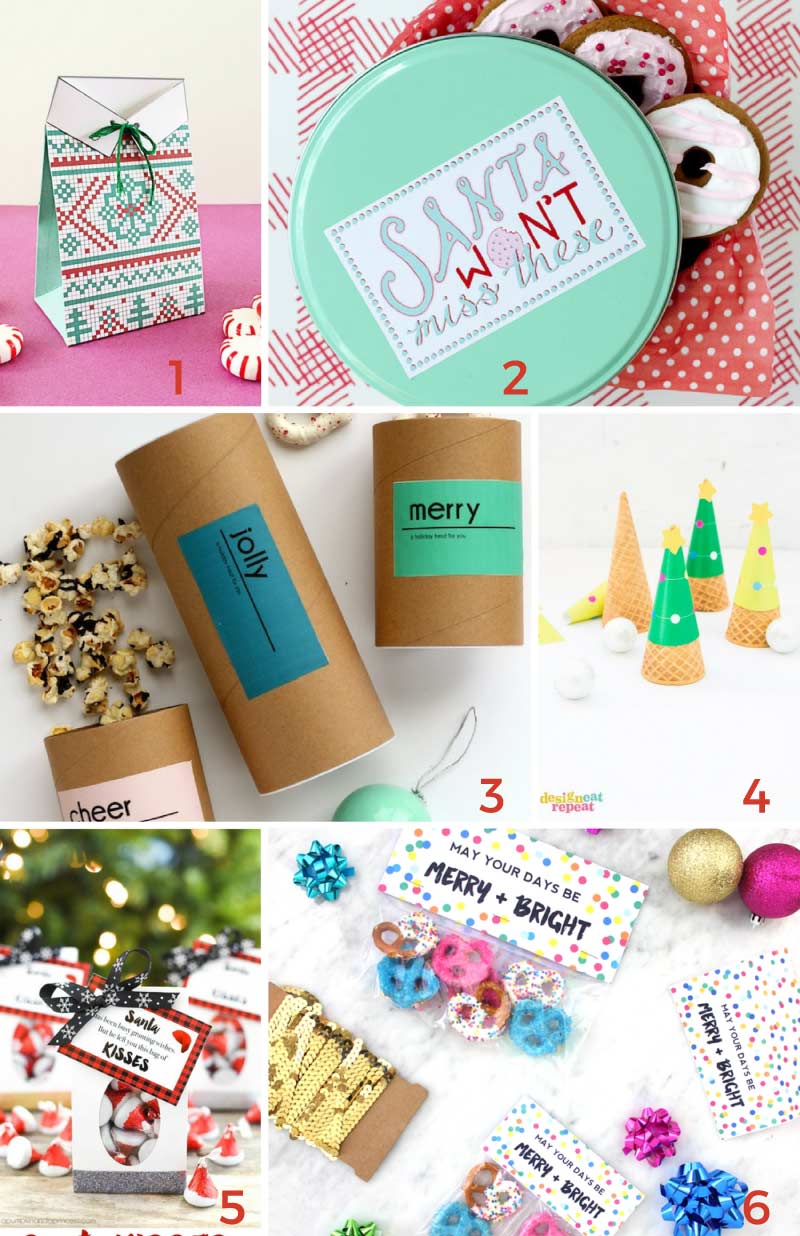 Adorable collections of free Christmas printables to go with yummy treats and snacks! 