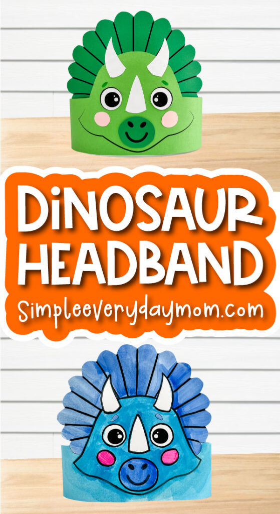 headband dinosaur craft image collage with the words dinosaur headband