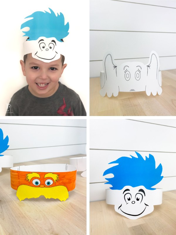 4 image collage of Dr. Seuss headbands 