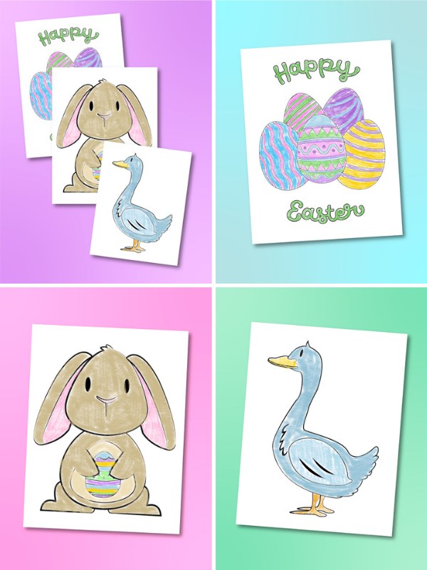 4 image collage of free Easter coloring pages