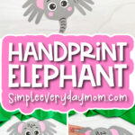handprint elephant craft image collage with the words handprint elephant