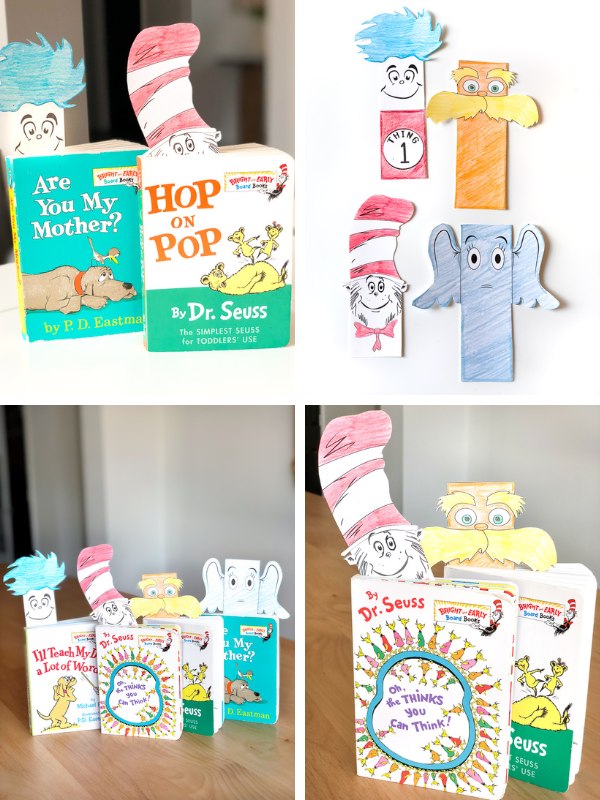 4 image collage of Dr. Seuss bookmarks