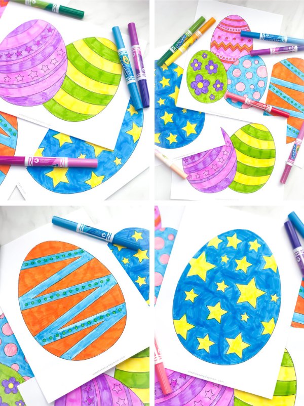 4 image collage of Easter egg coloring pages