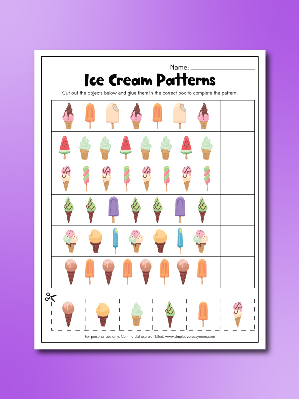 ice cream pattern worksheet