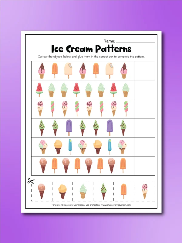 ice cream pattern worksheet