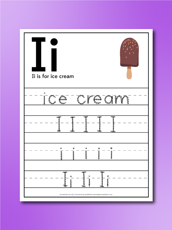 Ice cream handwriting practice worksheet