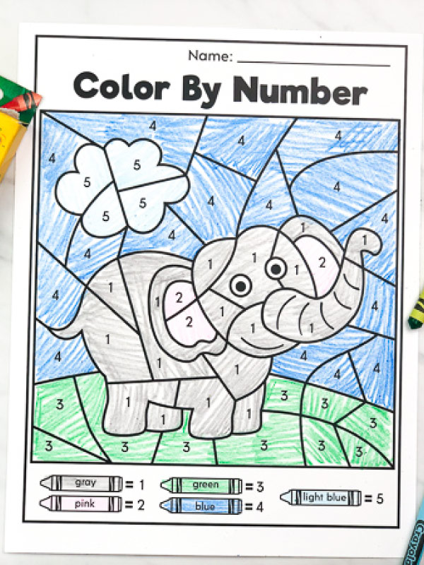 elephant color by number printable