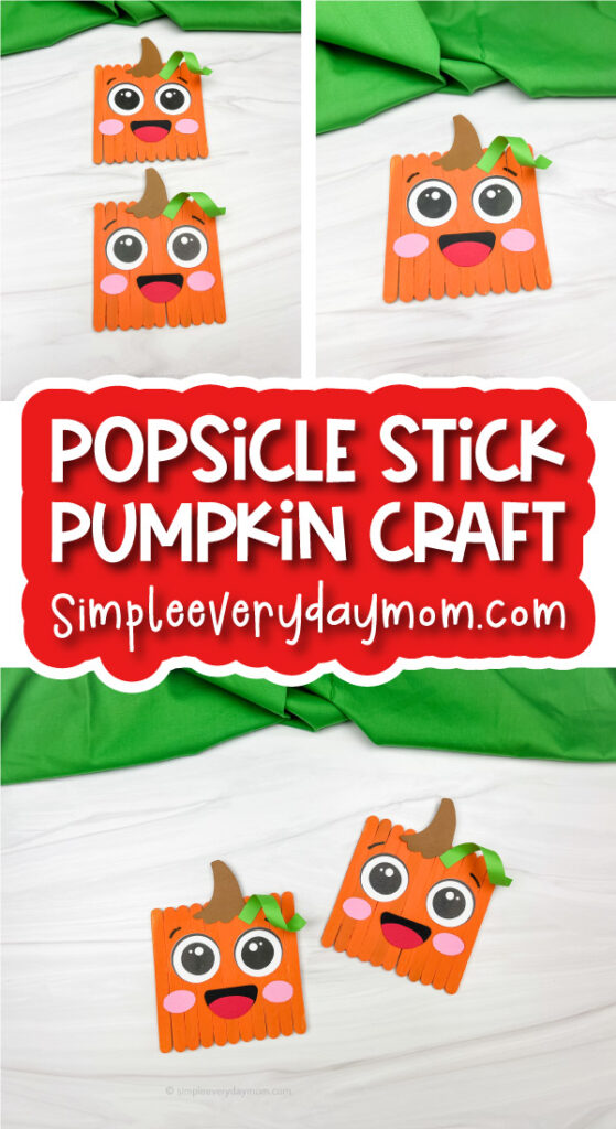 pumpkin craft image collage with the words popsicle stick pumpkin craft