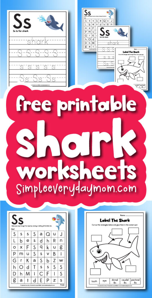 shark printables for kids image collage with the words free printable shark worksheets
