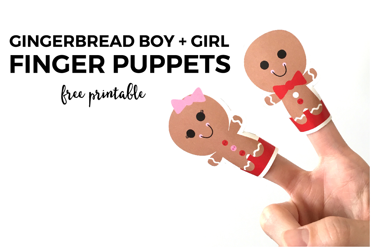 FREE Printable Gingerbread Boy + Girl Finger Puppets | Do you need an easy way to entertain your little one's while making your world famous Christmas dinner? Then click through to download your free printable today.