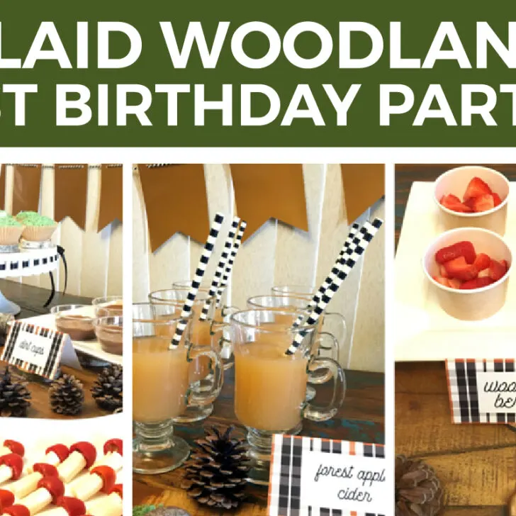Plaid Woodland Party Themed 1st Birthday | A rustic, plaid themed 1st birthday party with FREE welcome sign and food tent cards. Click through to view all the details.