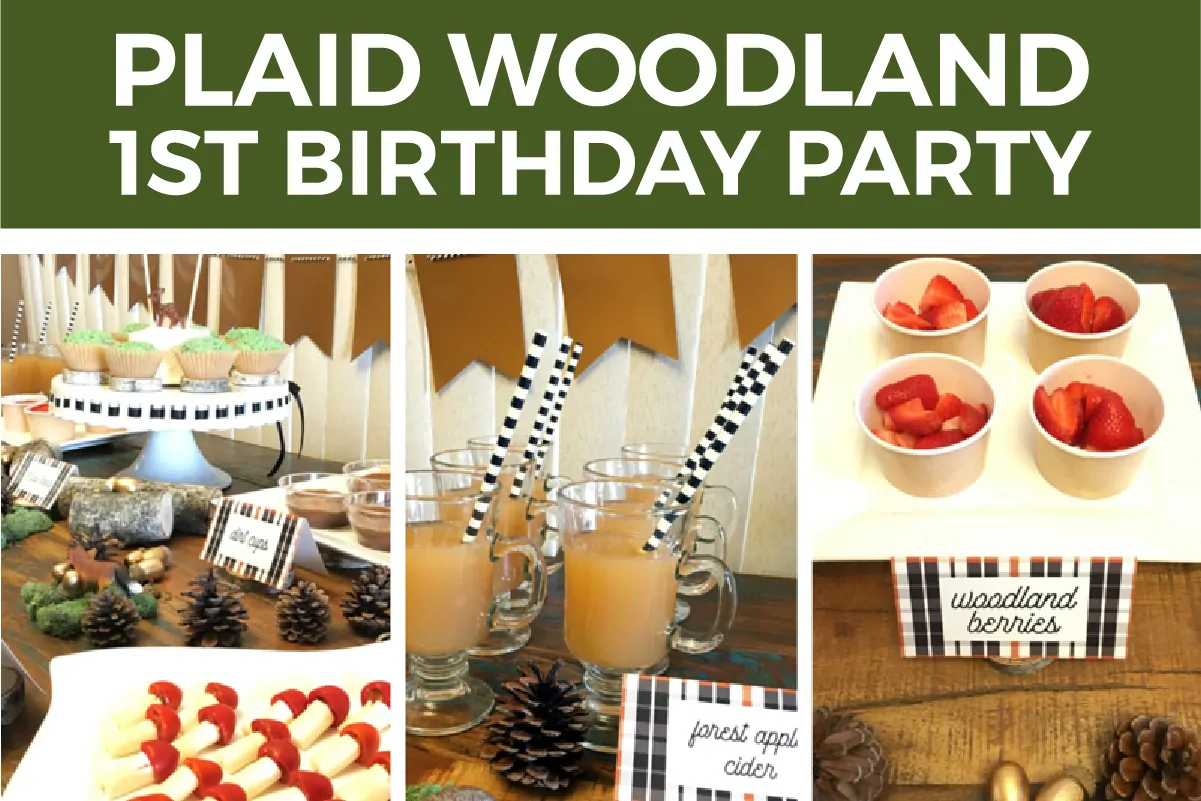 Plaid Woodland Party Themed 1st Birthday | A rustic, plaid themed 1st birthday party with FREE welcome sign and food tent cards. Click through to view all the details.