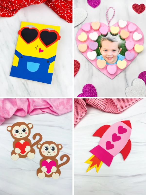 collage of easy valentine crafts