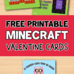 Minecraft Valentine cards image collage with the words free printable Minecraft Valentine cards