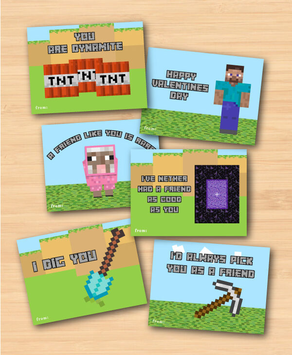 6 Minecraft Valentine cards