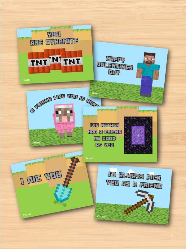 6 Minecraft Valentine cards