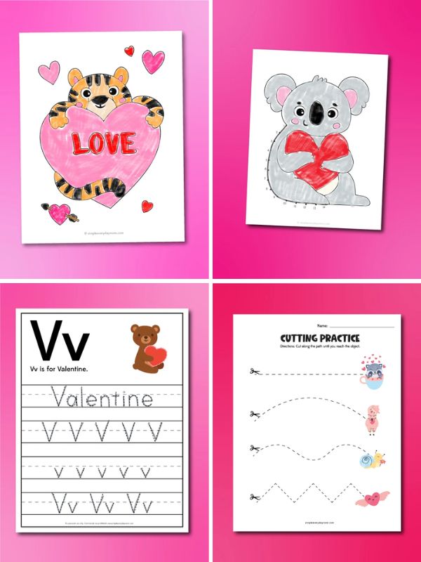 collage of valentine activities for kids