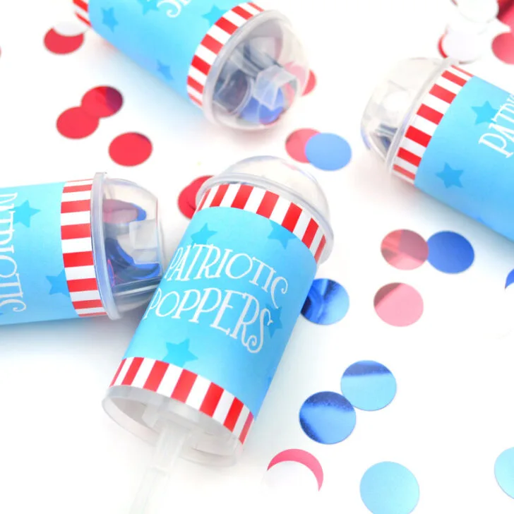 Let your young kids in on the patriotic festivities with these Fourth of July confetti poppers diy and FREE printables. No more worrying about firework safety. Click through to download yours today.
