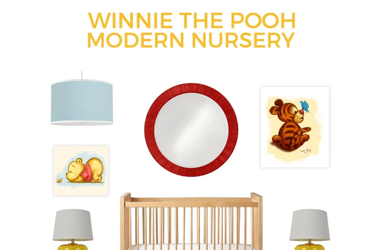 Share your love of AA Milne's classic storybook with your new baby with this Winnie the Pooh nursery. It's modern while still brining in the traditional elements of the classic. Click through for all the source info.
