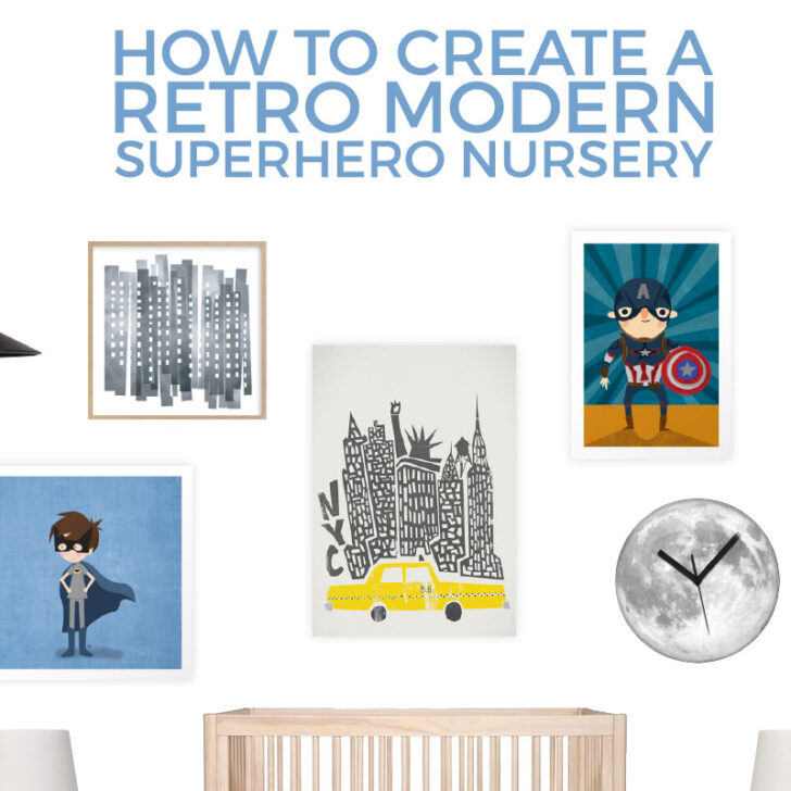 Turn your baby boy's room from bland and boring to modern and lively with this superhero inspired nursery. It has the perfect touch of modern and retro elements!