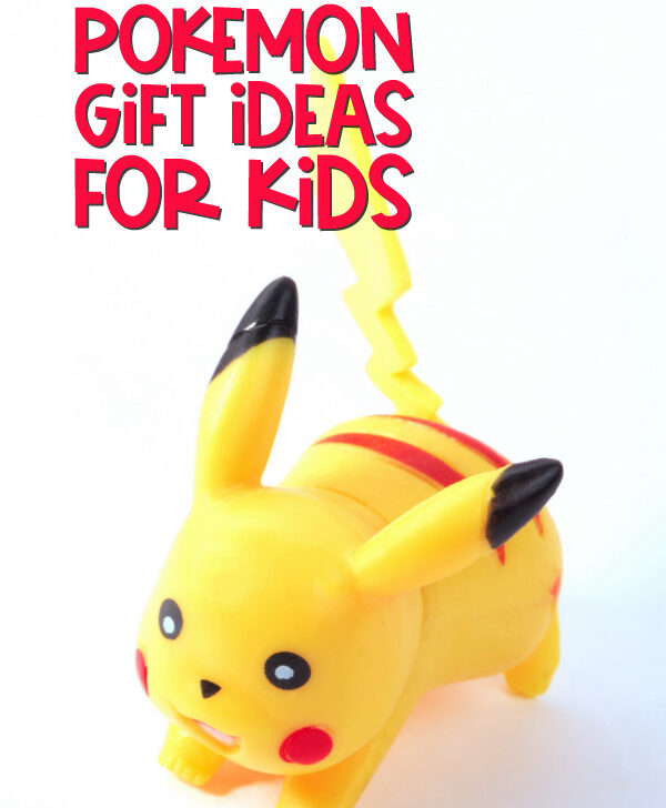 Pikachu toy with the words Pokemon gift ideas for kids at the top