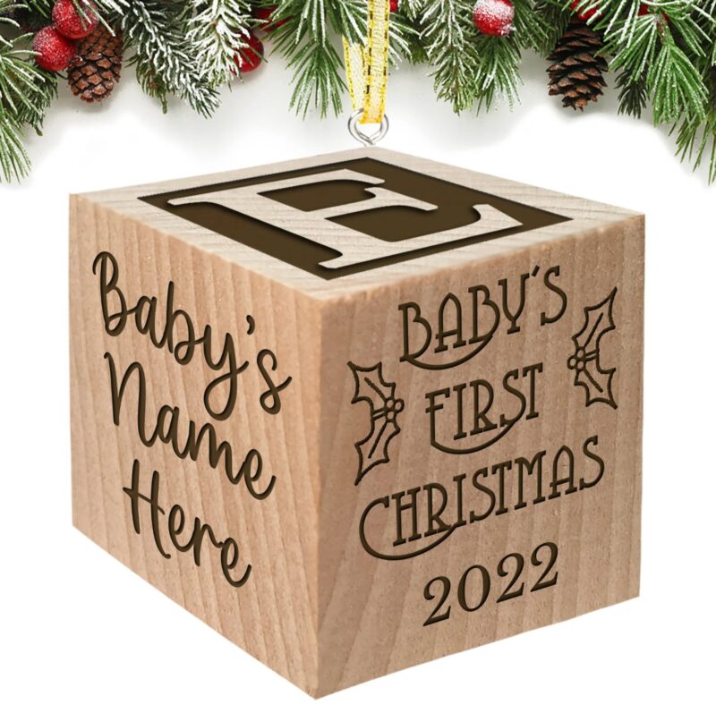 personalized wooden baby's first Christmas ornament
