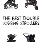 4 black double jogging strollers