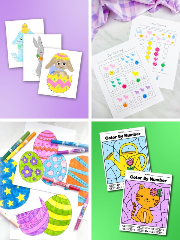 collage of Easter printable activities for kids