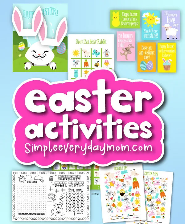 printable Easter activities for kids image collage with the words Easter activities in the middle