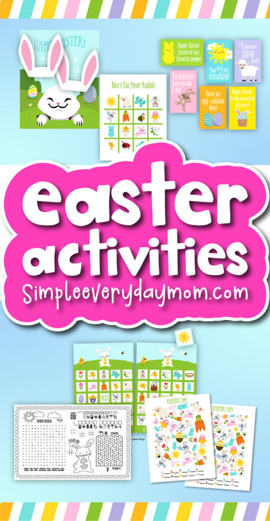 colorful printable Easter ideas for kids with the words Easter Activities in the middle 