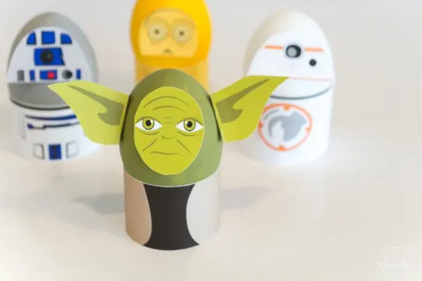 Yoda Easter egg with R2D2, C3-P0 & BB-8 Easter eggs in the background