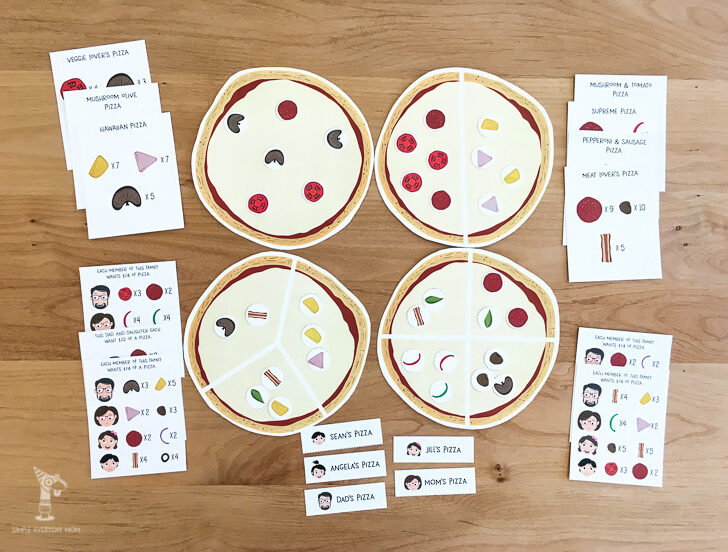 Kids of all ages will love these pizza activities for kids. Teach your child the ideas of matching, counting, fractions and how to follow directions in a fun and engaging way.