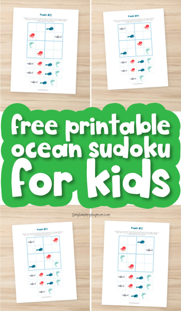 sudoku puzzle for kids image collage with the words free printable ocean sudoku for kids