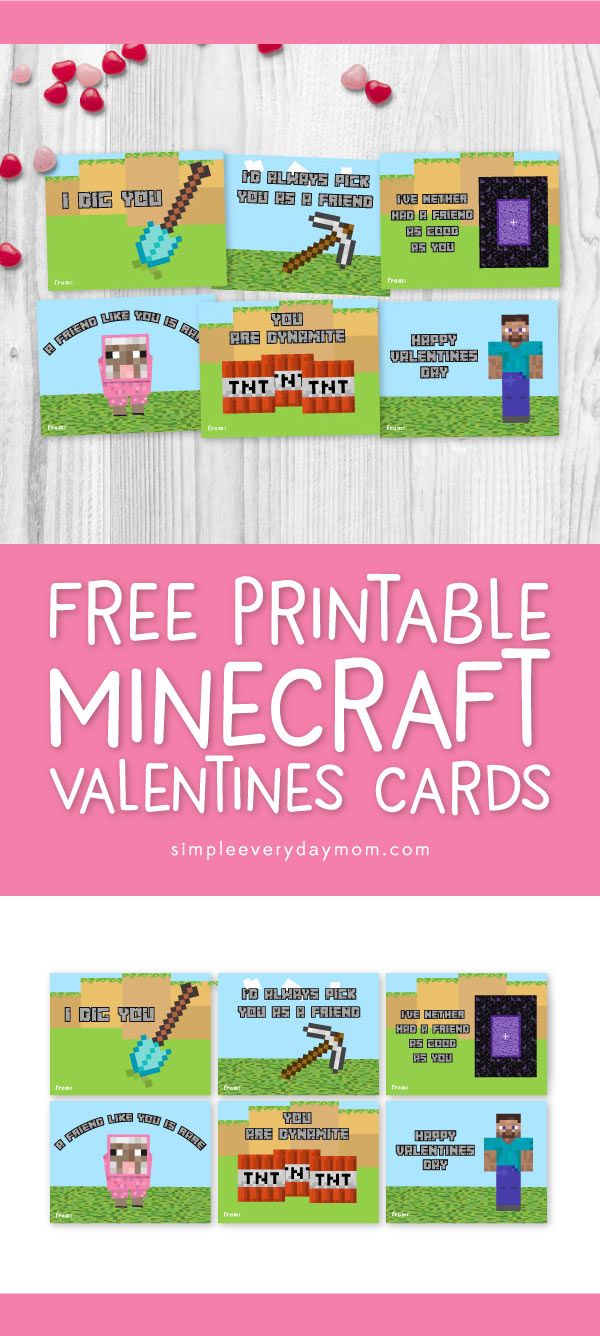 Boys will love these free printable Minecraft valentines for the class party! #minecraft #minecraftvalentines #valentinesforboys #gamer