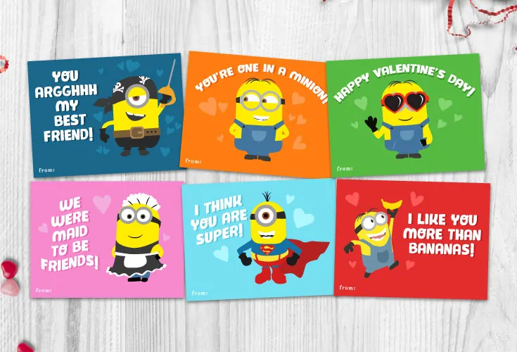Six Free Printable Minion Valentines for Kids