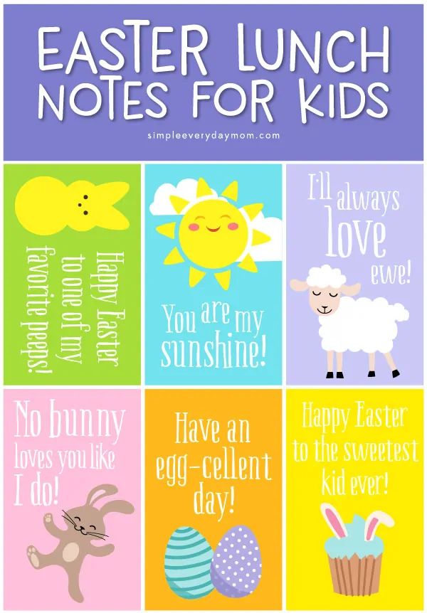 Easter Lunch Notes For Kids | Give your child a fun lunchbox surprise with these cute lunch notes for Easter featuring bunnies, sheep, chicks and more! 