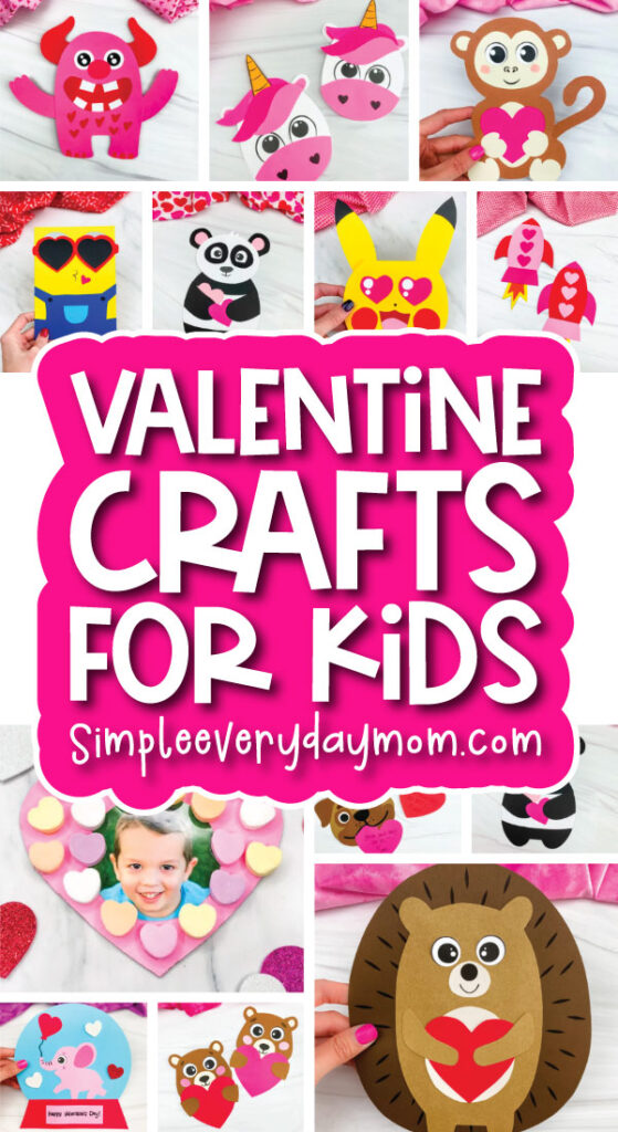Valentine craft image collage with the words valentine crafts for kids