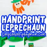 handprint leprechaun craft image collage with the words handprint leprechaun in the middle