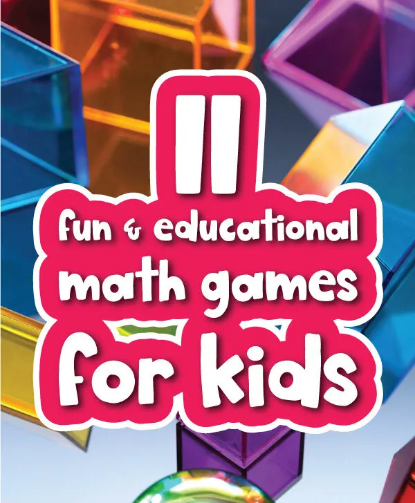 shape background with the words 11 fun & educational math games for kids