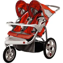 Red double jogging stroller