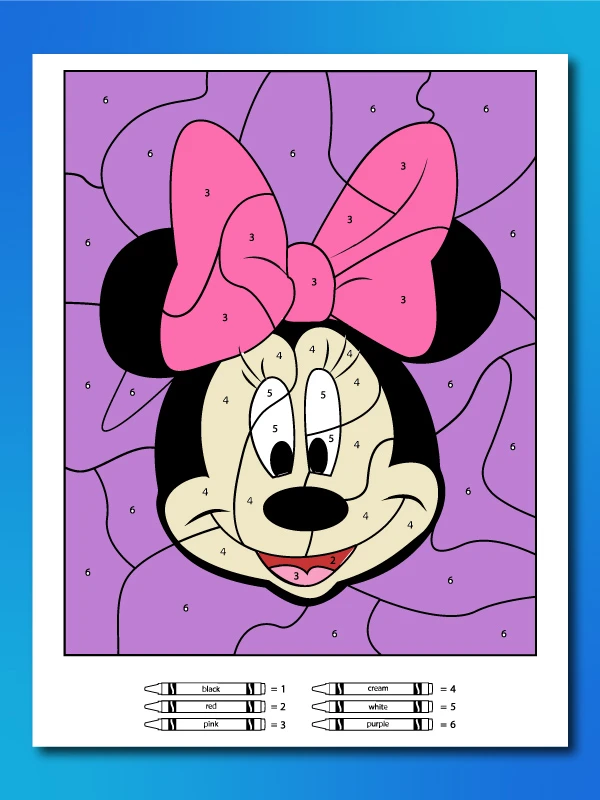 Minnie Mouse color by number printable