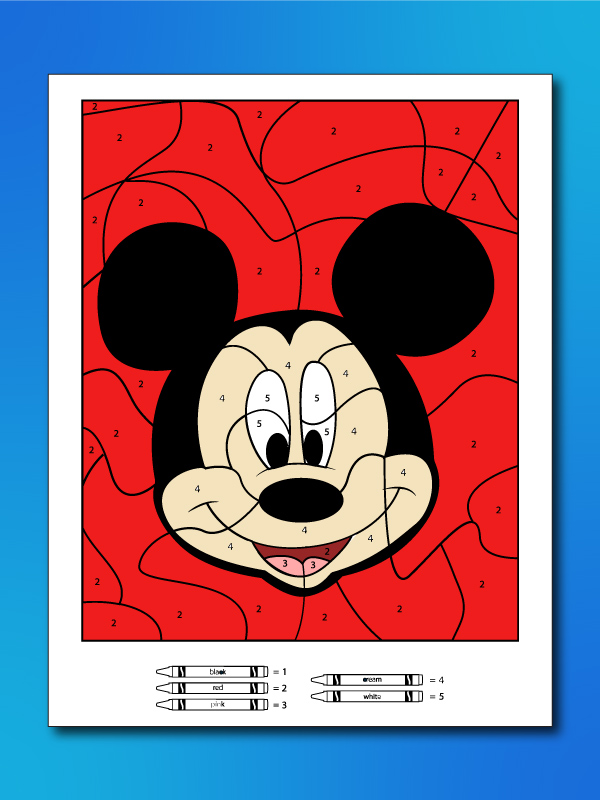 Mickey Mouse color by number printable